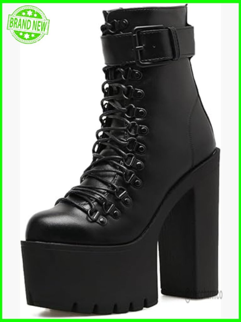 Chunky High Heeled Lace Up Combat Ankle Boots Platform Lug Sole Goth Punk